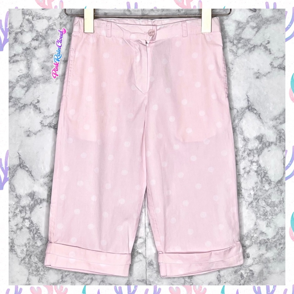 Jacadi Paris Girls Vintage 90s Pink & White Polka Dot Capri Shorts Size 10